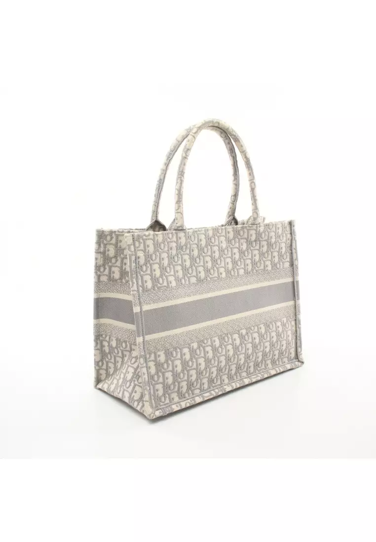 Pre loved Christian Dior BOOK TOTE book tote Medium Handbag tote bag canvas Light gray off white