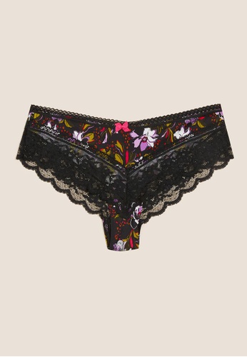 MARKS & SPENCER black M&S Lace Trim Printed Brazilian Knickers 9919AUS2AA12F6GS_1