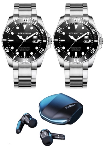 EGLANTINE black and silver Xmas Gifts Set - 2 Watches + Lenovo earphones 8FBBAACF275C72GS_1