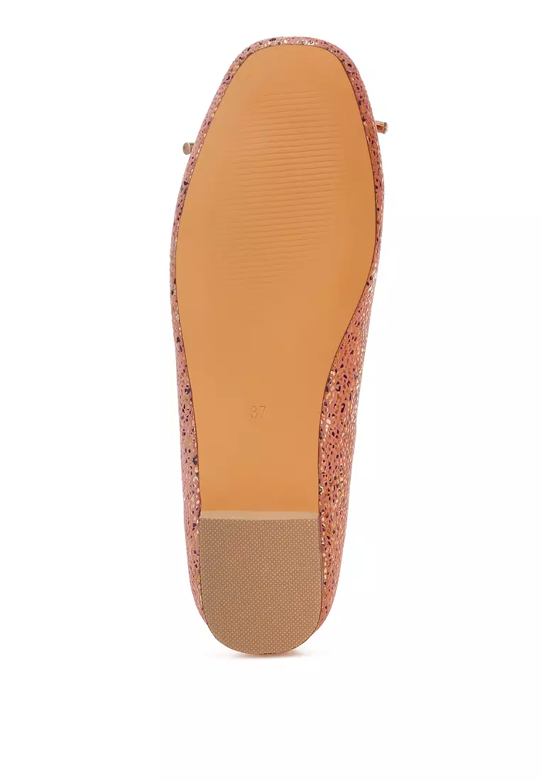 Bow Detail Embossed Suede Ballerinas Pink