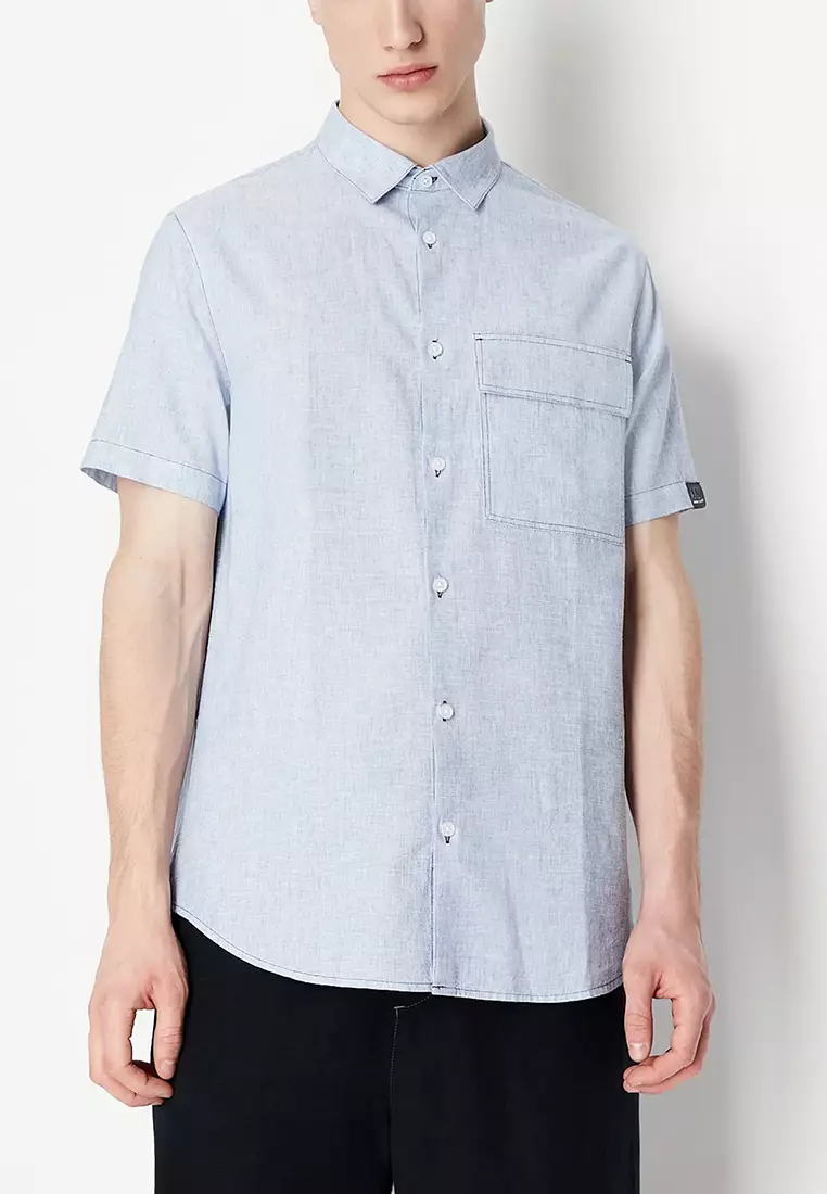 Buy Armani Exchange Organic Cotton Linen Shirt White Blue 2024