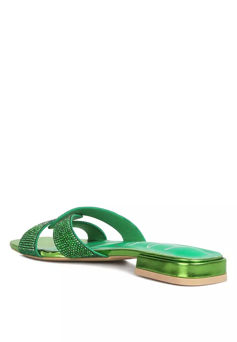 Green store rhinestone sandals