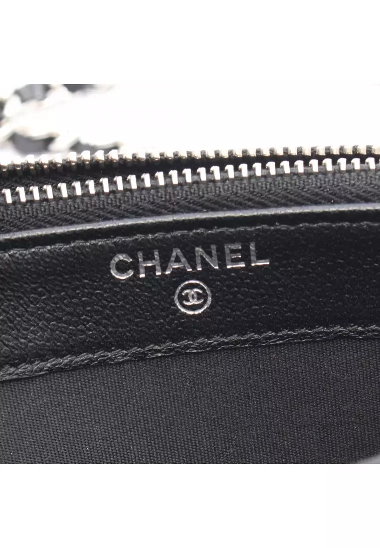 Pre-Loved Chanel Double zip chain wallet Caviar skin black silver hardware