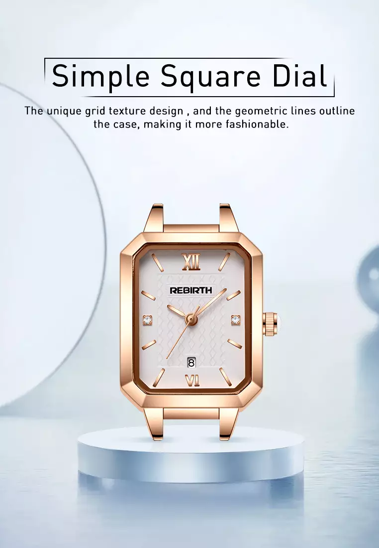 Jam Tangan Wanita Anti Air Original Tali Stainless Steel Berlian Anggun Jam Tangan Cewek rosewhite-B