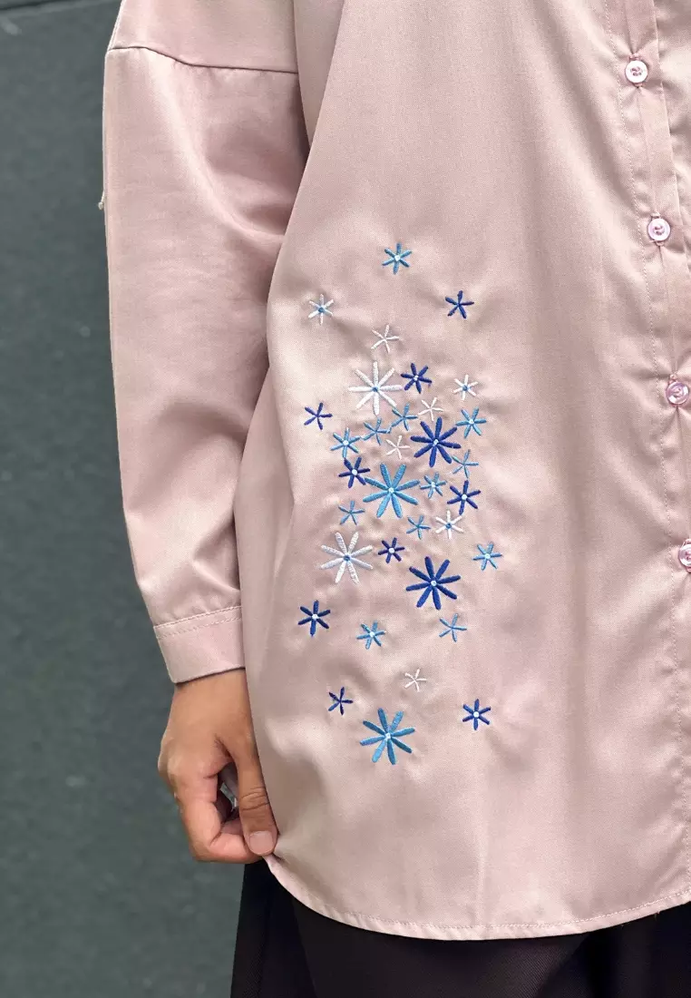 Felicia Embrodery Dusty Pink - Blouse Atasan Wanita