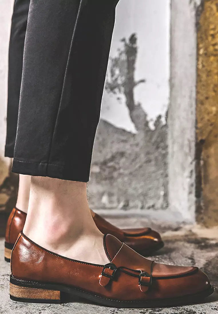 Double Buckle Synthetic Leather Loafers MC22023