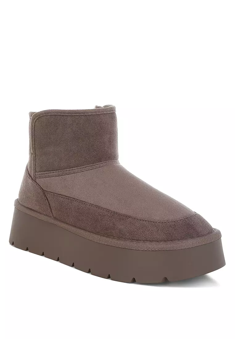 Sepatu Bot Salju Hak Tebal Warna Abu-abu Tua