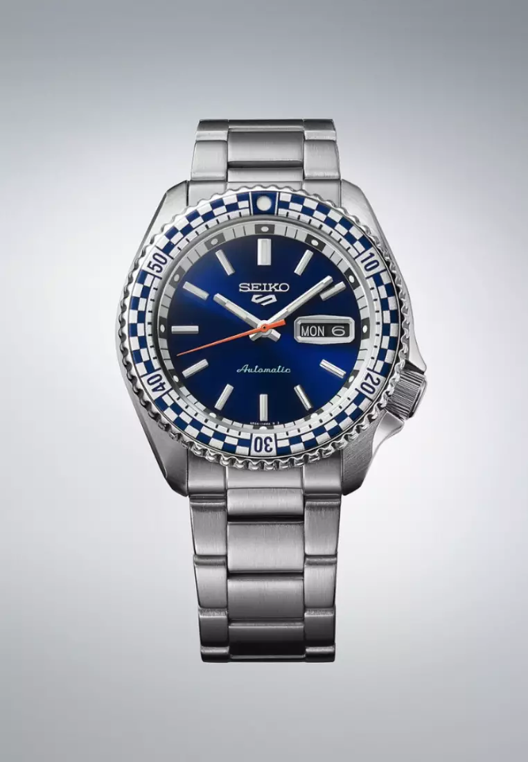 精工 5 Sports SKX 運動風格汽油藍色「方格旗」特別版自動腕錶 SRPK65K1