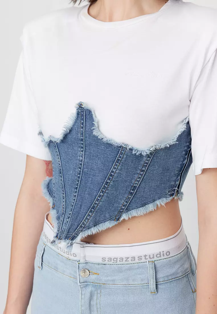 Sagaza Studio x Trendyol Denim Bustier T-Shirt