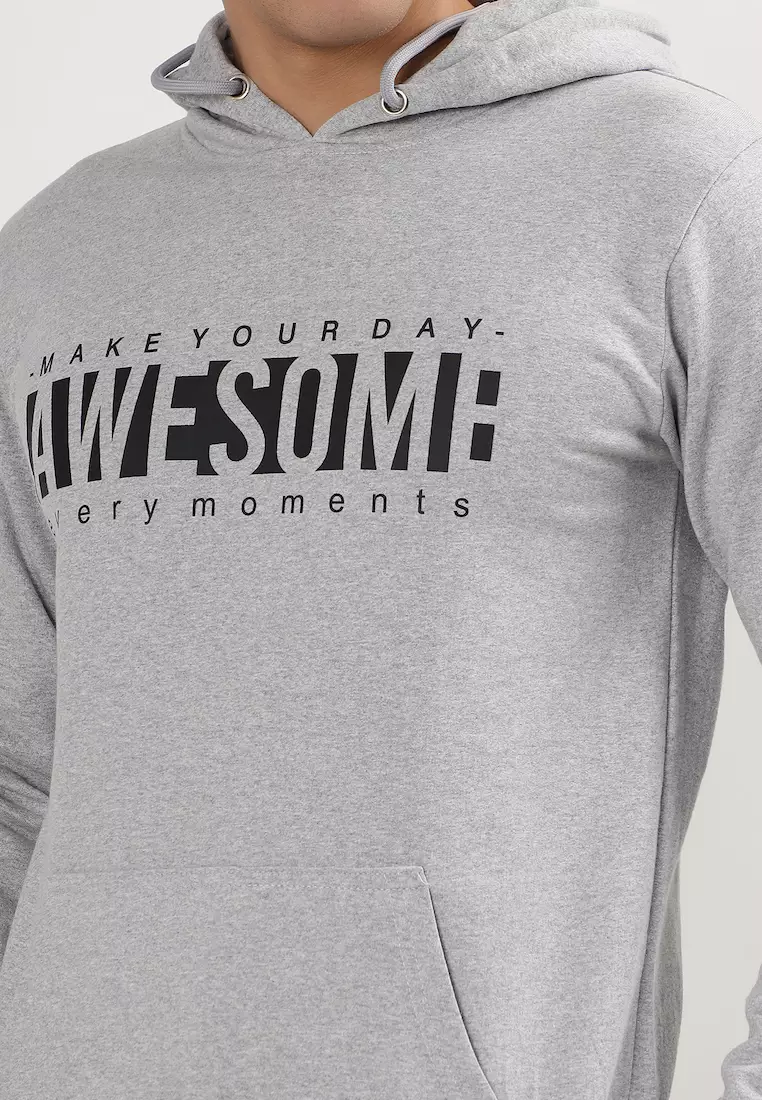 Mens Awesome Moment Rubber Print Cotton Relaxed Fit Hoodie, Grey,Training,Jogging,Premium look, Comfortable