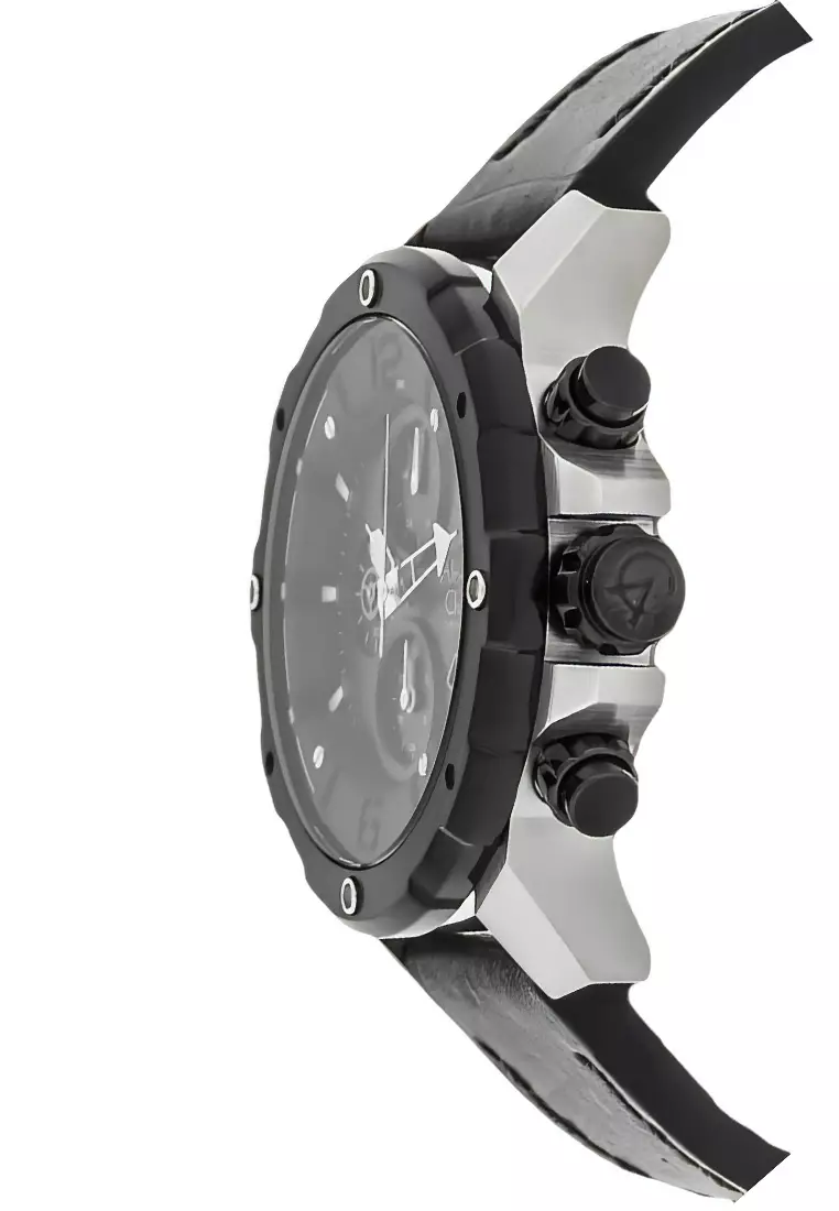 Alexandre Christie Jam Tangan Pria - Black Silver - Leather Strap - 6410 MCLTBBA