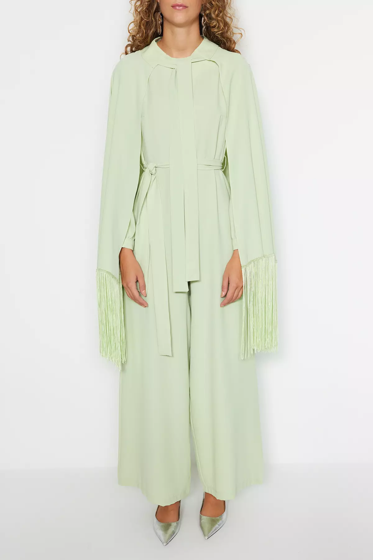 Tasseled Cape-Jumpsuit Evening Wear Suit