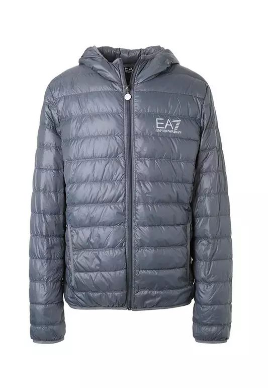 Packable Hooded Core Identity Puffer Down Jacket in Grey