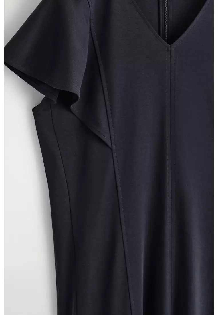 PETAL-SLEEVE COTTON MIDI DRESS