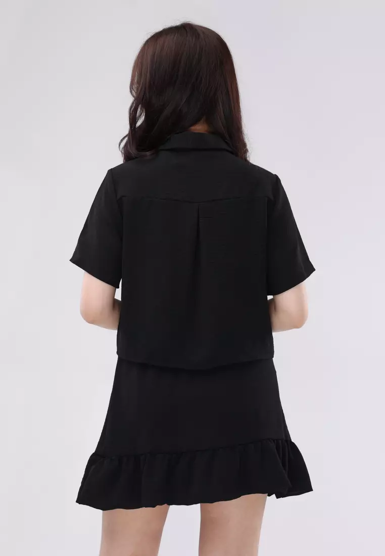 Linen Wrinkles Short Sleeves Blouse/Skirt