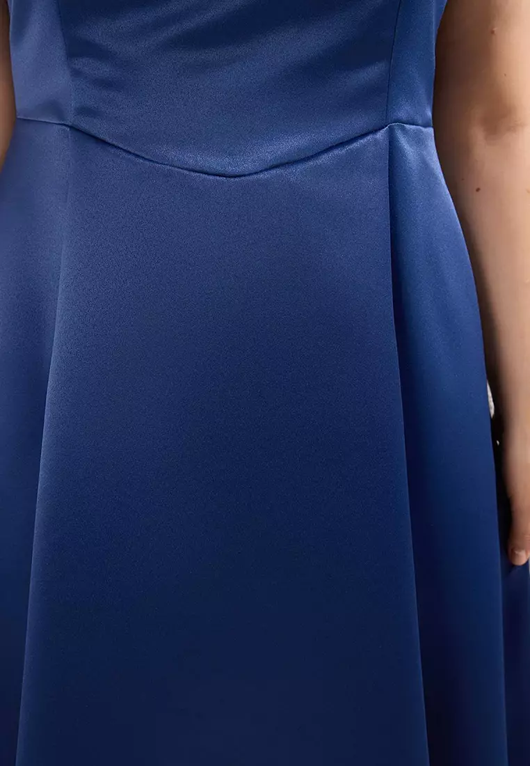 Navy Blue Satin Woven Large Size Dress