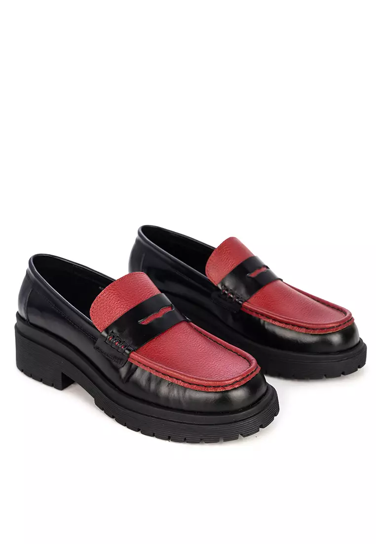 Ashanti Black And Red Lug Sole Penny Loafer