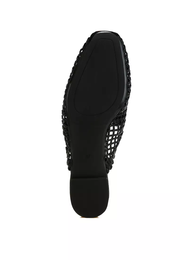Metallic Woven Diamante Mules in Black