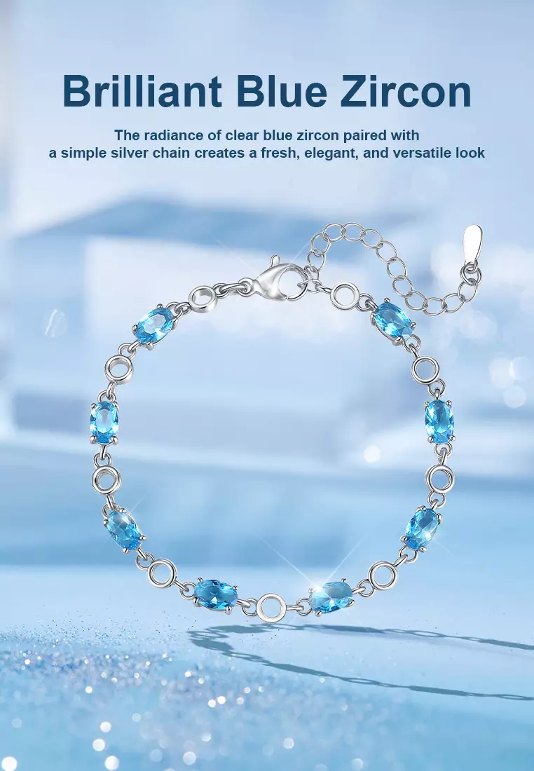 Gelang Wanita Blue Zircon Platinum Plated Original Korea Bracelet Cewek B012