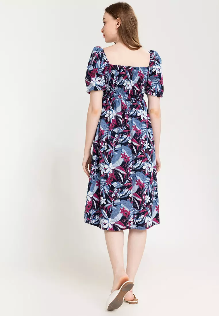 Lolita Square Neck Puff Sleeve Midi Dress