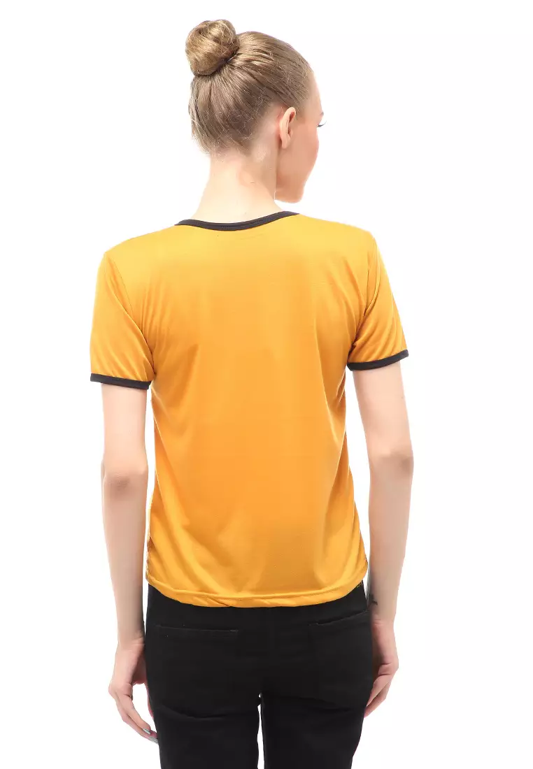 Kaos Oversize List Short Sleeves Design Simple Relaxed Fit - Mustard