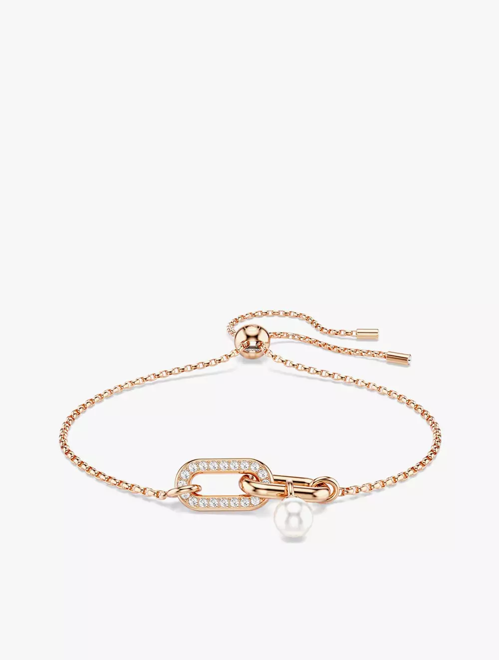Constella bracelet, Crystal pearl, Round cut, White, Rose gold-tone plated