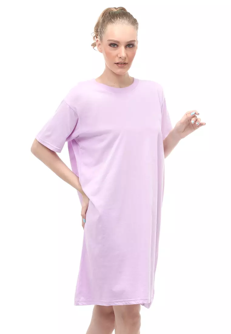 Finch Midi Dress Wanita Short Sleeves Motif Polos - Lilac