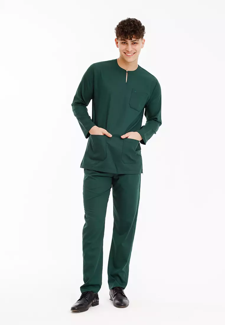 Forest x Hatta Dolmat Regular Fit Teluk Belanga Baju Melayu Set Ayah Anak Sedondon Baju Raya 2025  - BM23898-40DkGreen