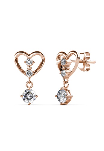 Her Jewellery gold Hanging Love Earrings (Rose Gold) - Made with premium grade crystals from Austria E909EAC1AA654EGS_1
