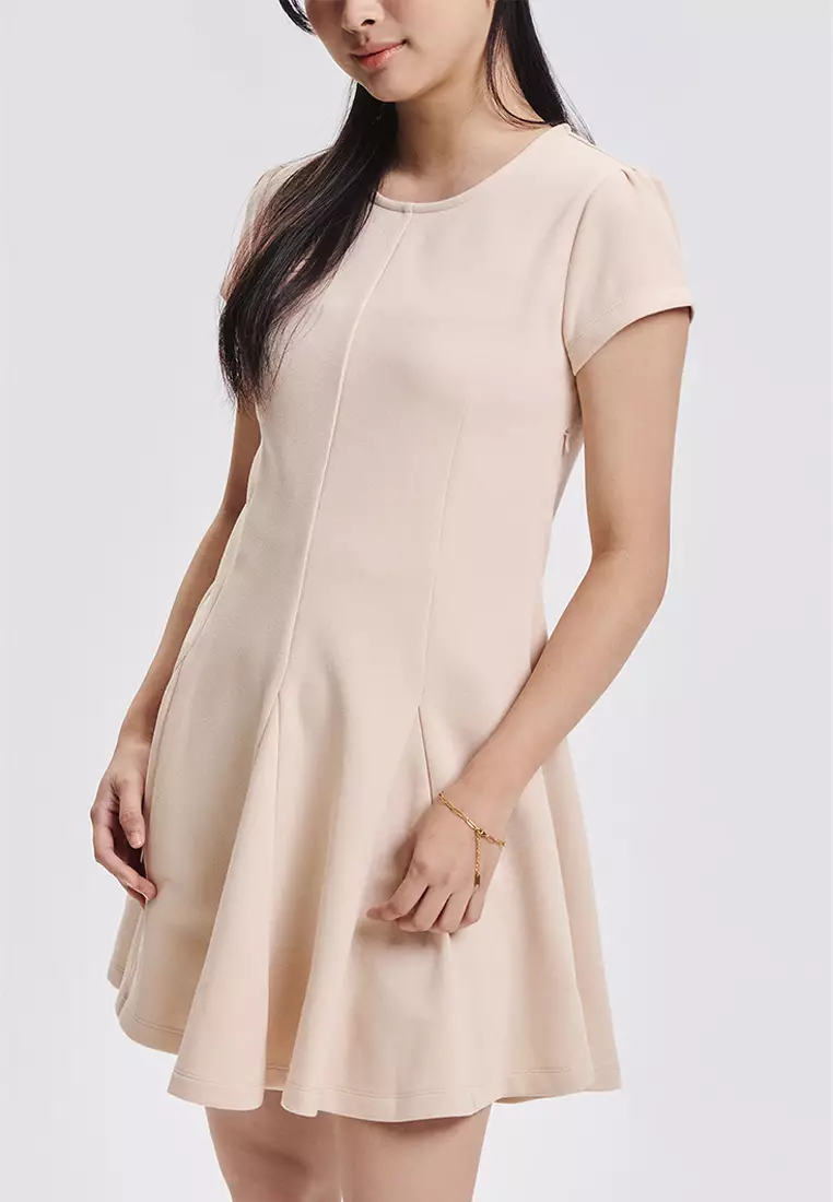 Cap Sleeve Box Pleat Mini Dress