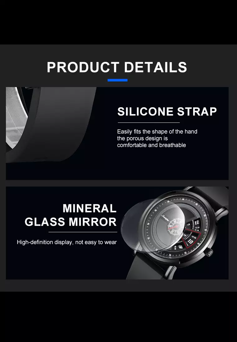 Jam Tangan Pria 3172 Tanggal Kasual Mode Tali Silikon Jam Tangan Cowok Original black