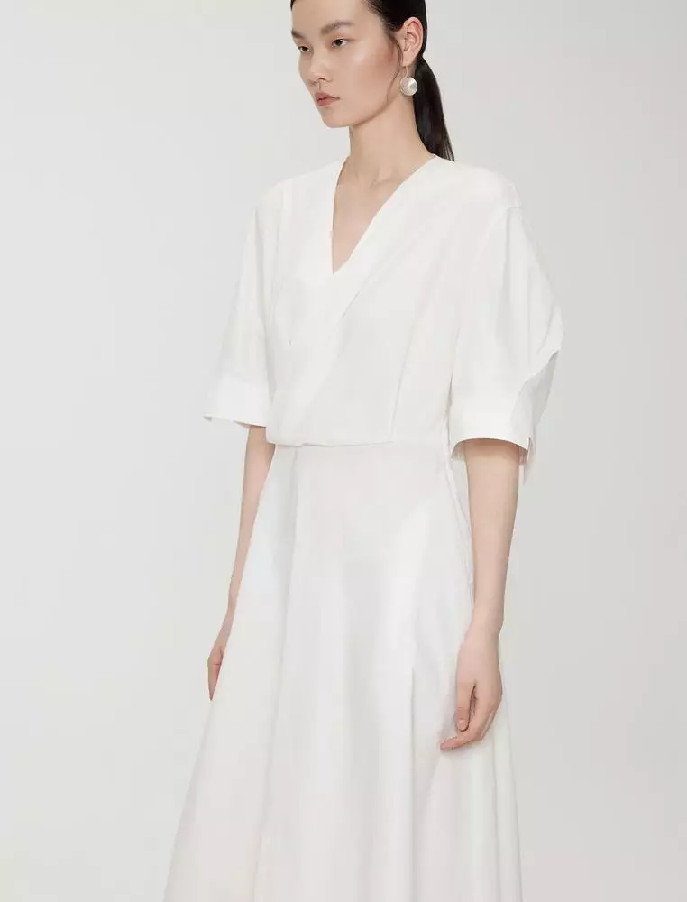 V-Neck Long Short Sleeve Dress