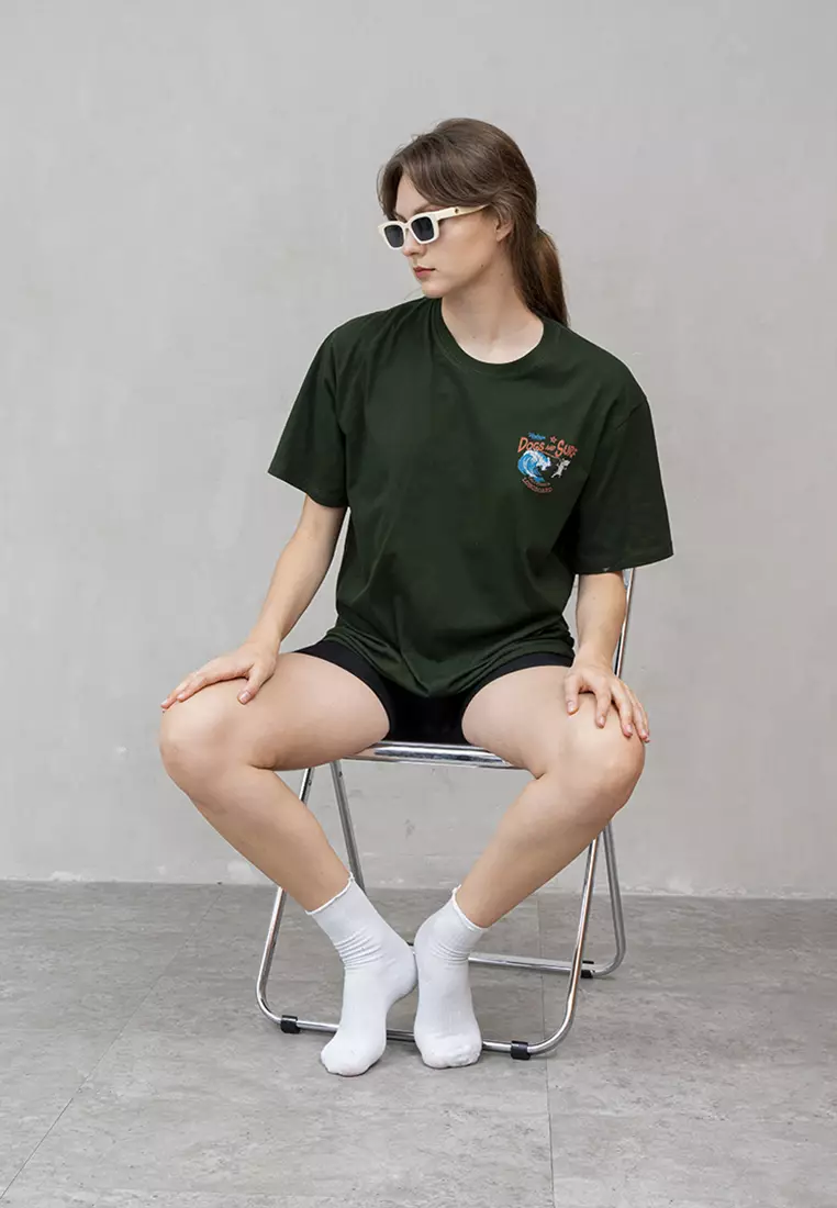 Kaos Hijau t shirt polos wanita houseofcuff motif Dog & Surf