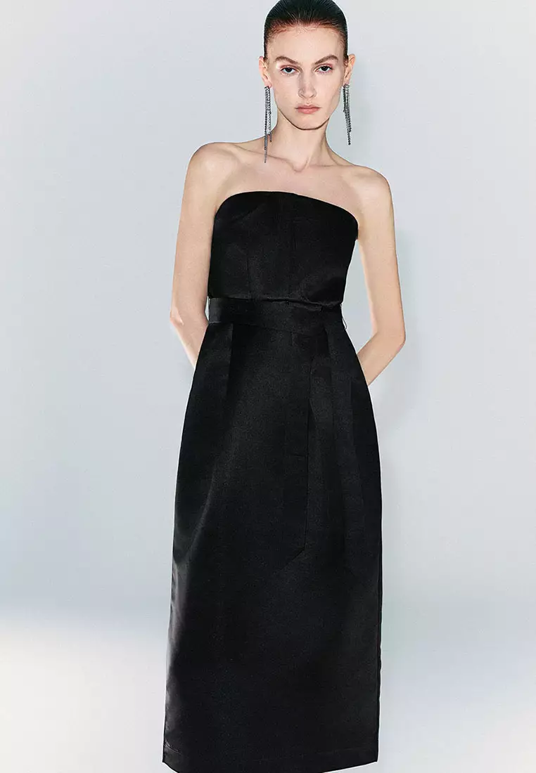 UR秋季新款女装法式赫本风腰带开衩无袖连衣裙UWG740183