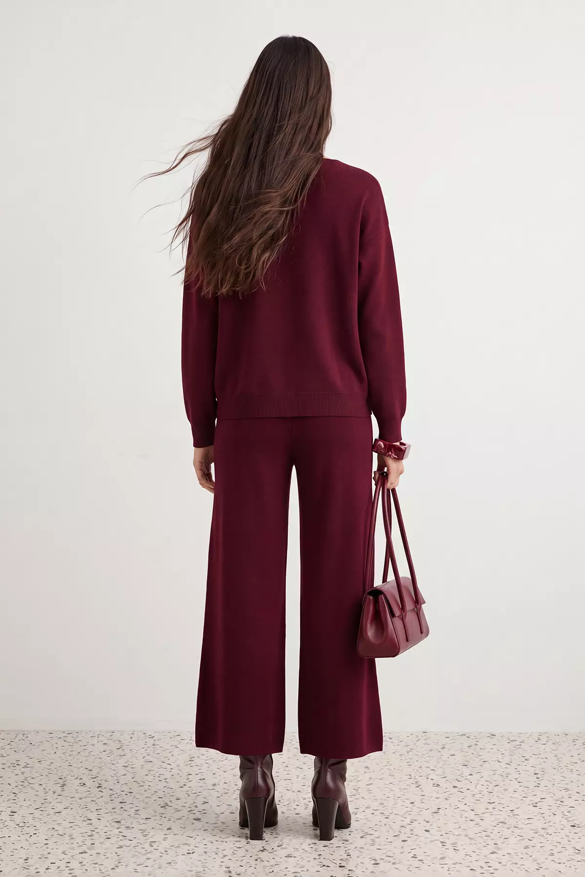Burgundy Boat Neck Sweater-Pants Knitwear Bottom - Top Set Twoaw26Au00043