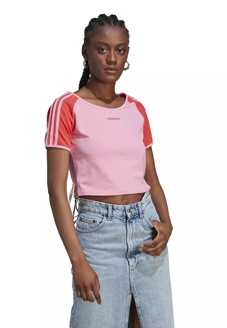 Adidas tape crop top hot sale