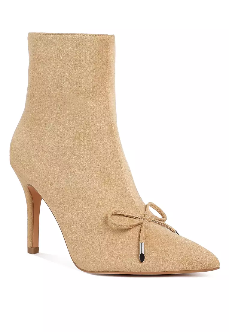Bow Detail Ankle Boots In Beige