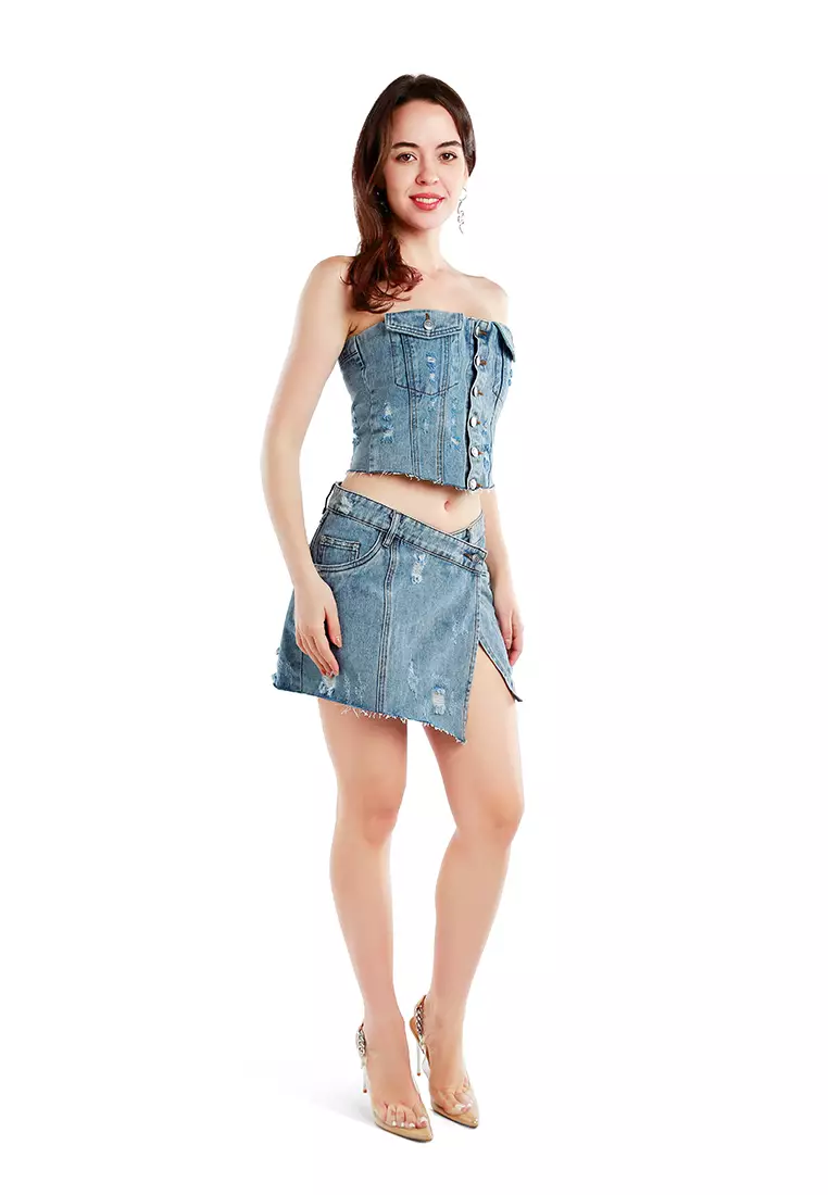 Blue Denim Corset Tube Top