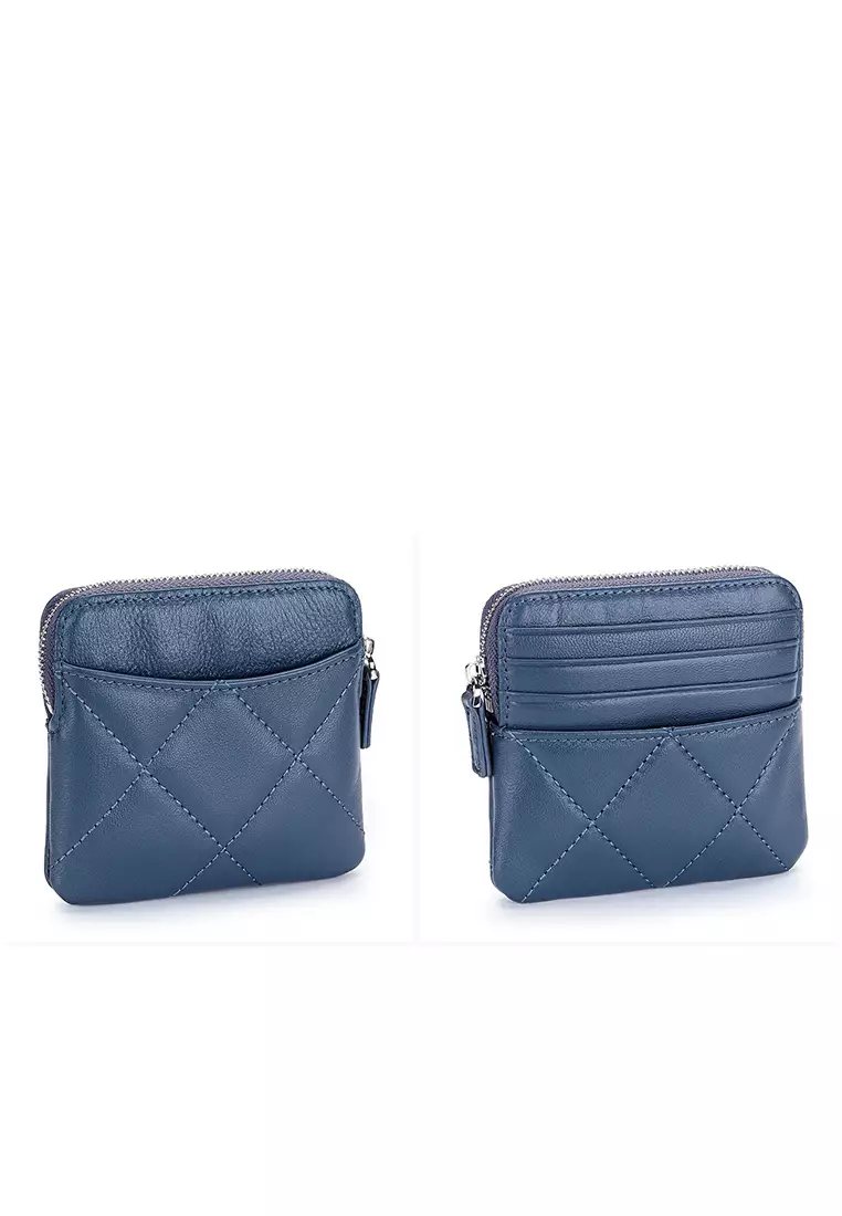 Quilted Sheepskin Card Holder Zip Purse