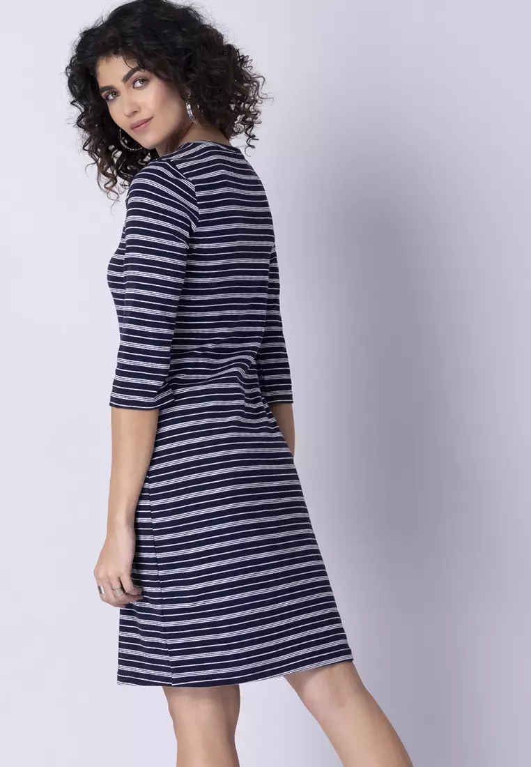 Blue Striped Knit Maxi Dress