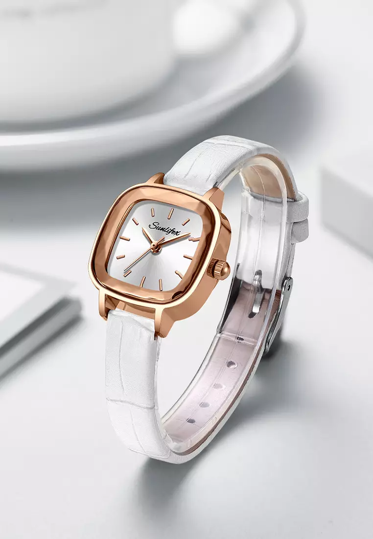 Jam Tangan Wanita 8003 Kuarsa Santai Anggun Jam Wanita Kecil Tali Kulit Jam Tangan Cewek white