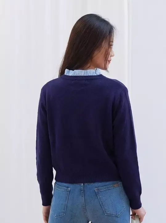 Adela Ruffle Trim Cardigan in Navy