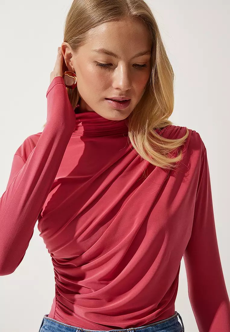 High Neck Ruched Blouse