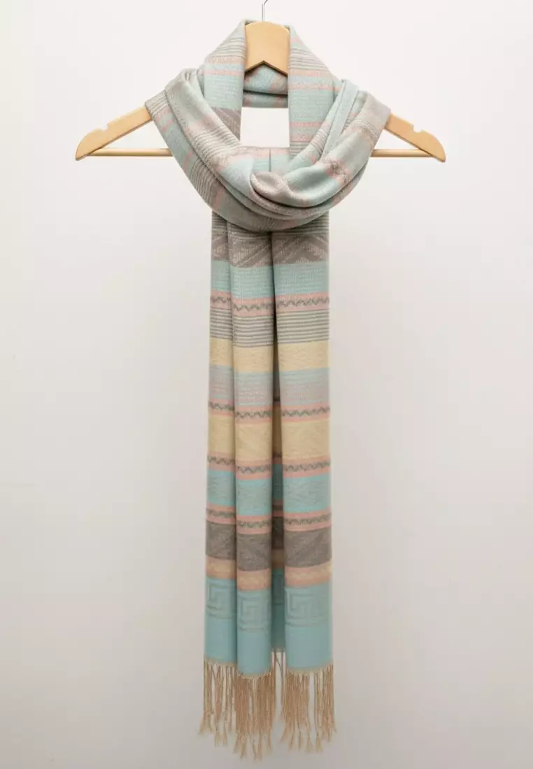 Hijab Pashmina Wanita Reversible Viscose Nomad Weave Pashmina Shawl Syal Wanita Turquoise Sand