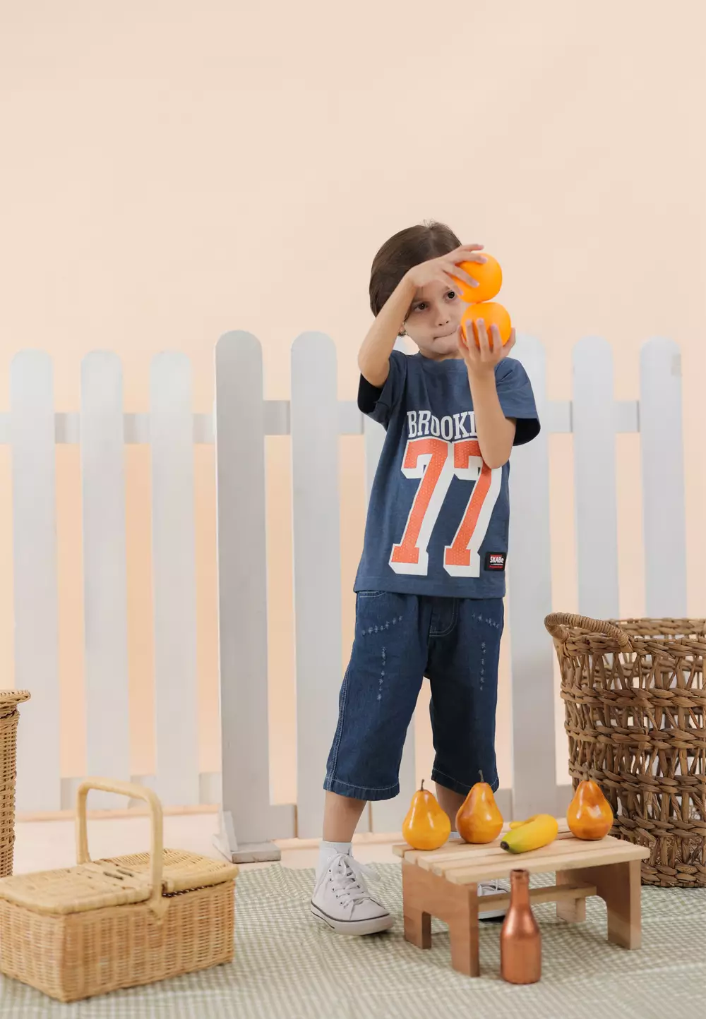 Wakakids Baju Anak Laki Laki Atasan Kaos Usia 4 Tahun Hingga 14 Tahun Motif Brooklyn 3893 Biru Abu SPATS