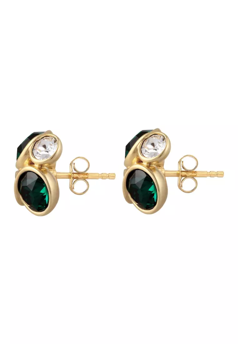 Anting Perhiasan Perak 925 Wanita Stud with Green and White Gold Plated Embellished with Crystal by Swarovski®