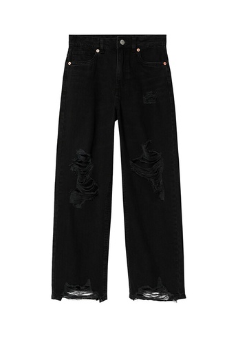 MANGO KIDS black Teens Frayed Hem Straight Jeans 46032KAC046B85GS_1