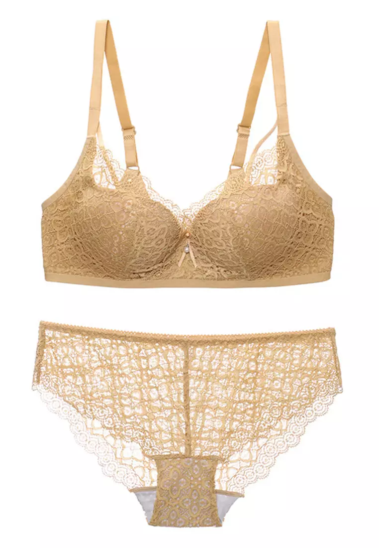 Buy ZITIQUE Lace Non-steel Ring Bra Set-Yellow 2024 Online