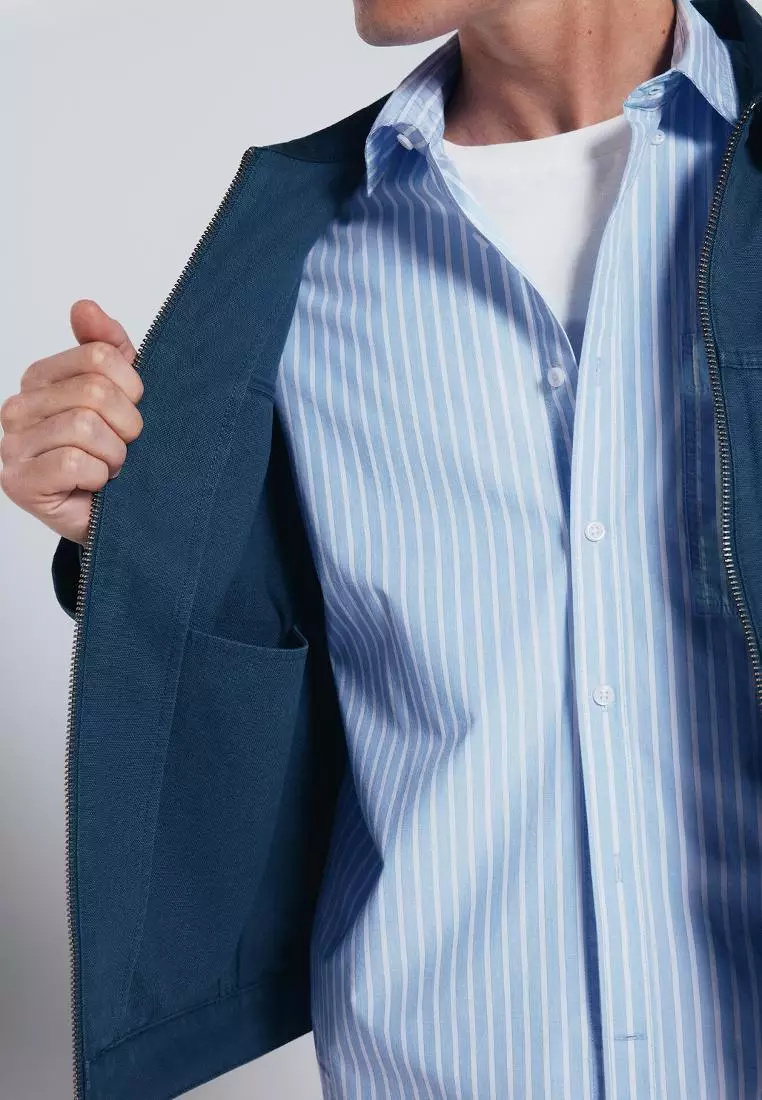 Washed Cotton Jacket with Contrast