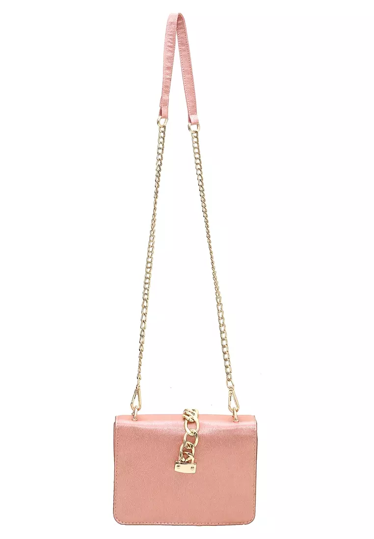 Werlyn Tas Selempang Wanita dengan Pita Bowknot Messenger Bag Vintage Design Material Leather Kulit ORIGINAL - Pink